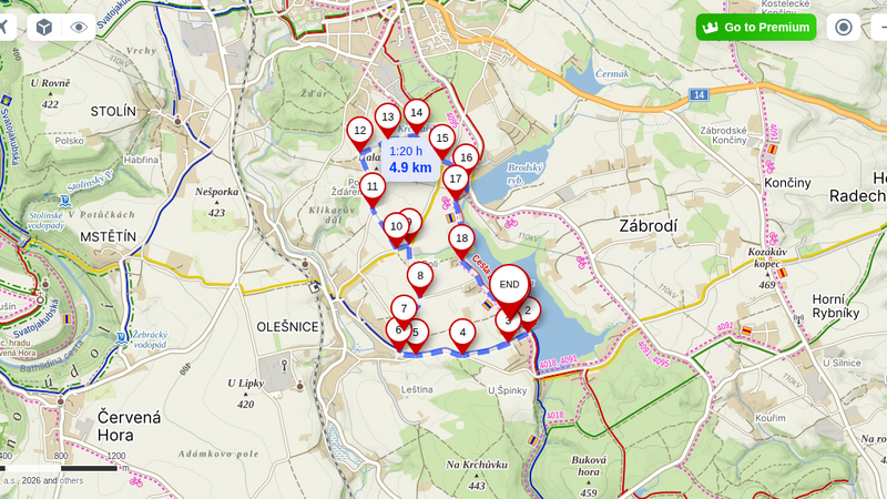 Mapa trasy Charitativní běh na Špince 5 km