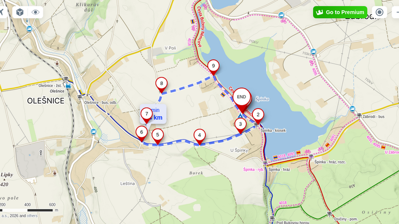 Mapa trasy Charitativní běh na Špince 2 km