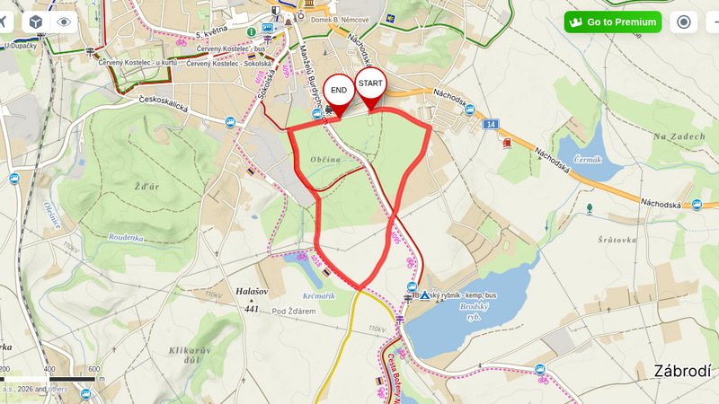 Mapa trasy Běh pro Hospic 2 km