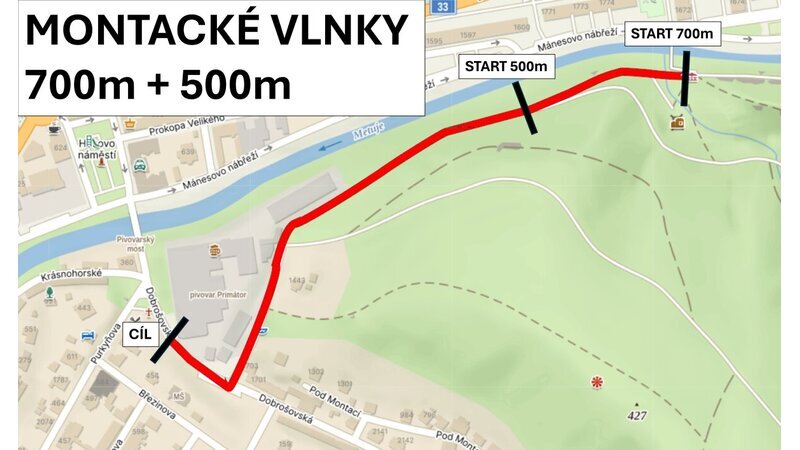 Mapa trasy Montacké vlnky 500 m