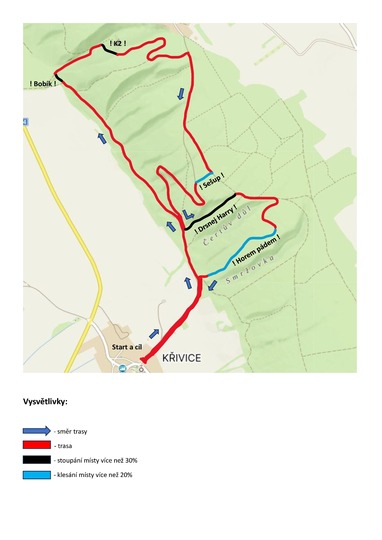 Mapa trasy Křivinský kros – Hlavní trať