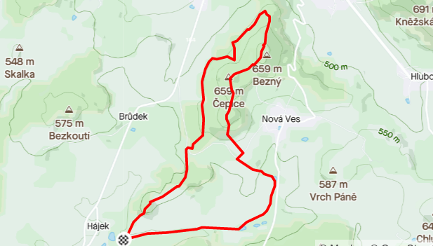 Mapa trasy Přes Bezný do Ráje
