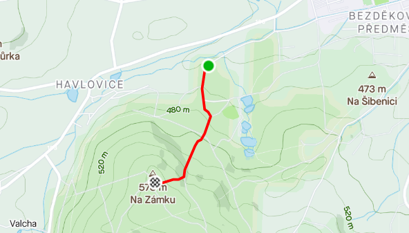 Mapa trasy Vodárny - Zámeček