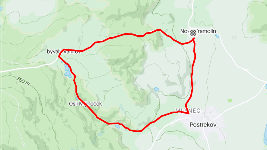 Mapa trasy Okolo Vraního vrchu z Kramolína